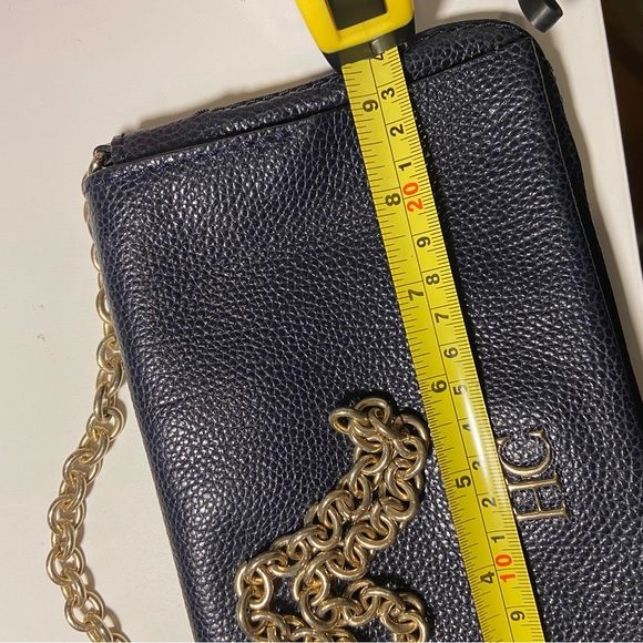 Rare Carolina Herrera Dark Blue Leather Clutch with Gold Chain - Picture 8 of 9